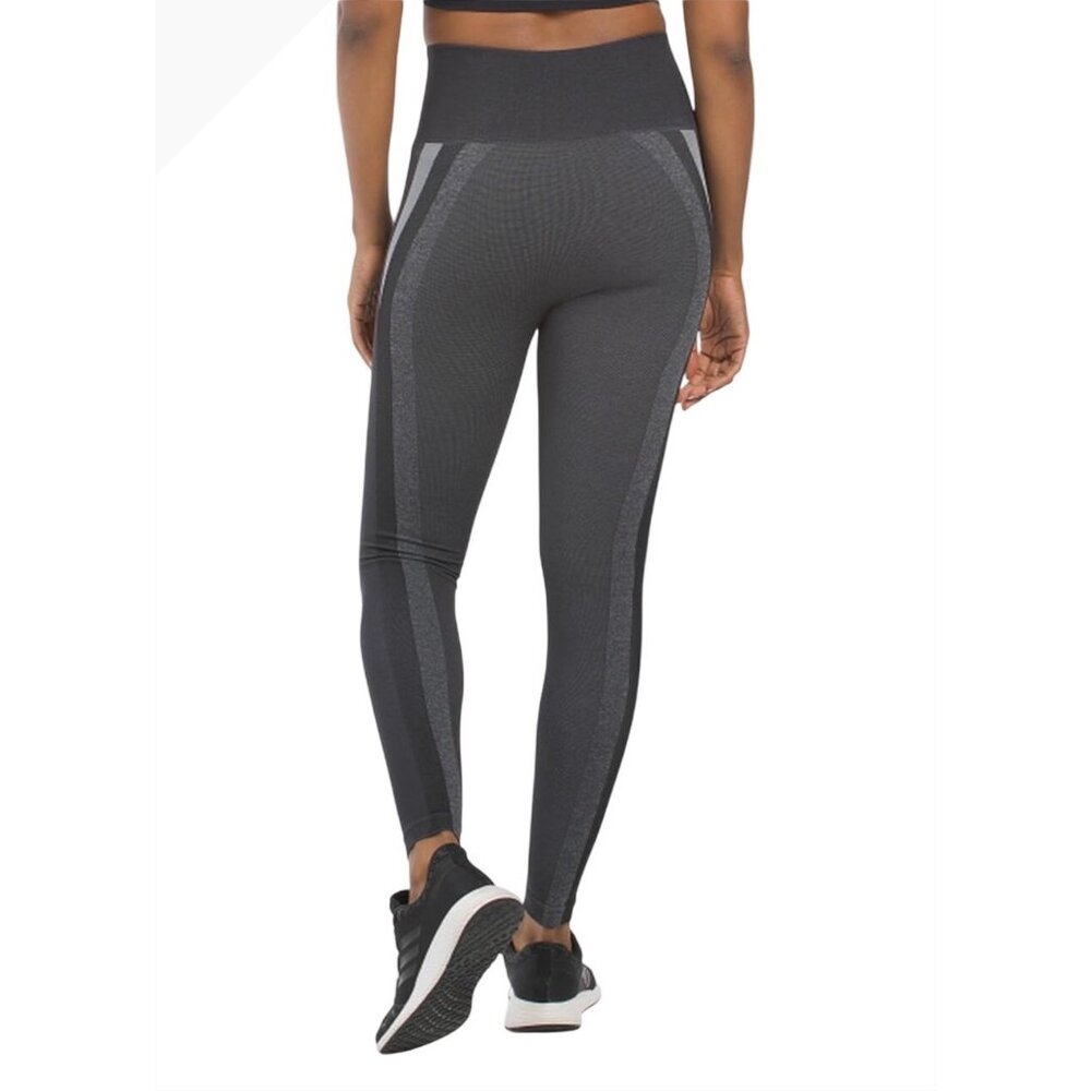 SPANX Black Gray Haze Look at Me Now Seamless Track Stripe Leggings Medium